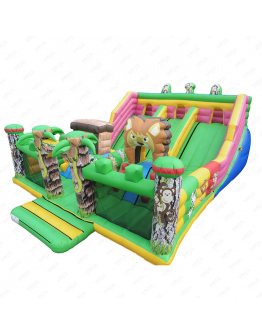 Hot Sale 45x30 ft Animal World Theme Inflatable Bouncy Slide Obstacle Course Activity Center for Garden or School Use